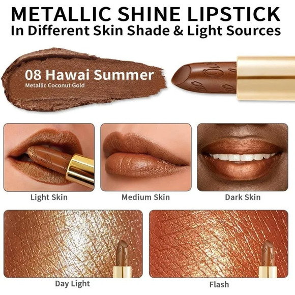Oulac Metallic Shine Dark Brown Lipstick for Women 4.3 g/0.15 oz (Hawaii Summer8 - Picture 3 of 8